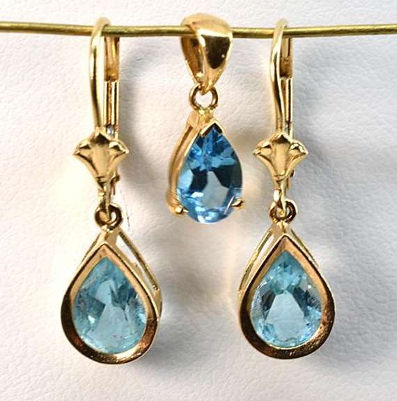 Pear Shaped Blue Topaz Earrings and Pendant