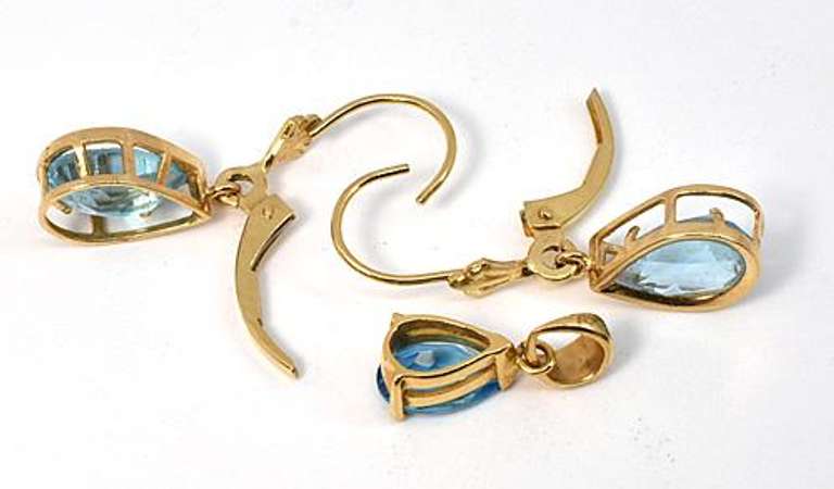 Pear Shaped Blue Topaz Earrings and Pendant