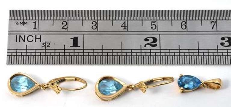 Pear Shaped Blue Topaz Earrings and Pendant