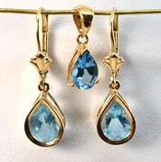 Pear Shaped Blue Topaz Earrings and Pendant