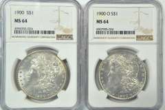 Nearly Gem BU 1900 & 1900-O Morgan Dollars. NGC MS64