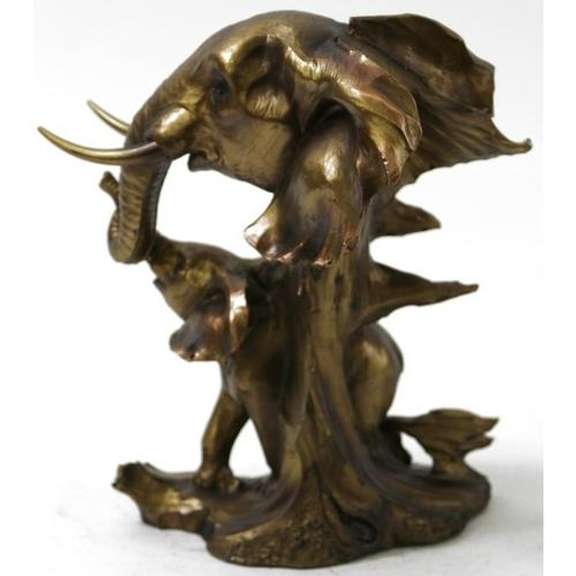 Wildlife Elephant Bull With Calf Cold Cast Sculpture