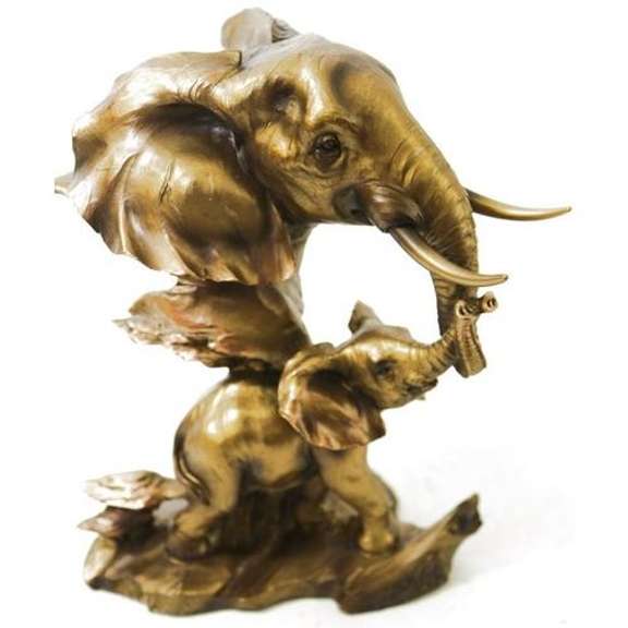 Wildlife Elephant Bull With Calf Cold Cast Sculpture