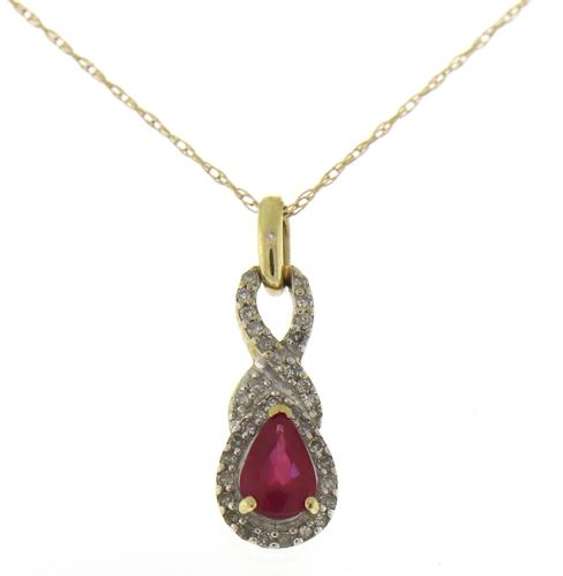 Gorgeous 10kt YG Ruby with Diamond Halo Necklace