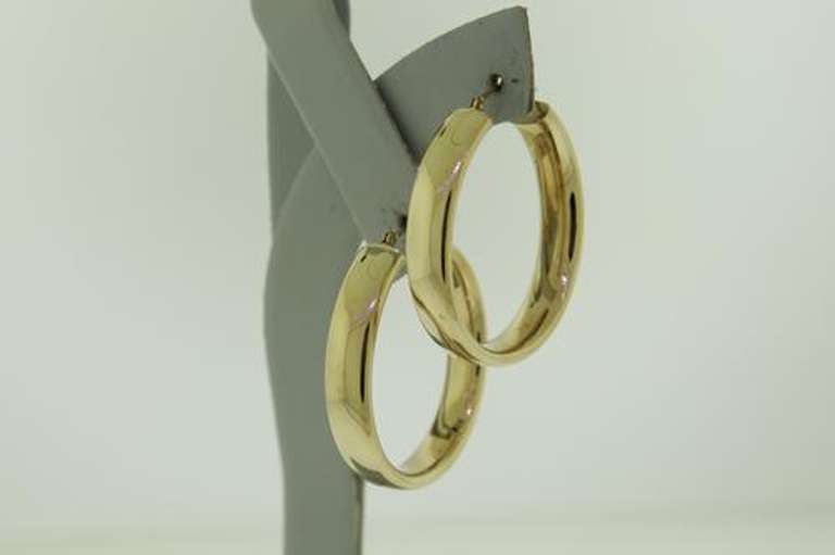 Simple Yellow Gold Wide High Polish Hoop Earrings