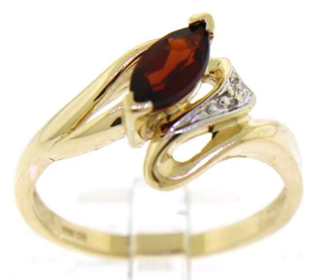 Beautiful Yellow Gold Marquise Cut Garnet and Diamond Bypass Ring