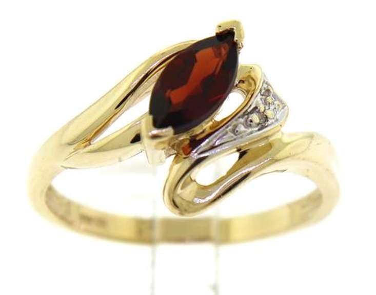 Beautiful Yellow Gold Marquise Cut Garnet and Diamond Bypass Ring