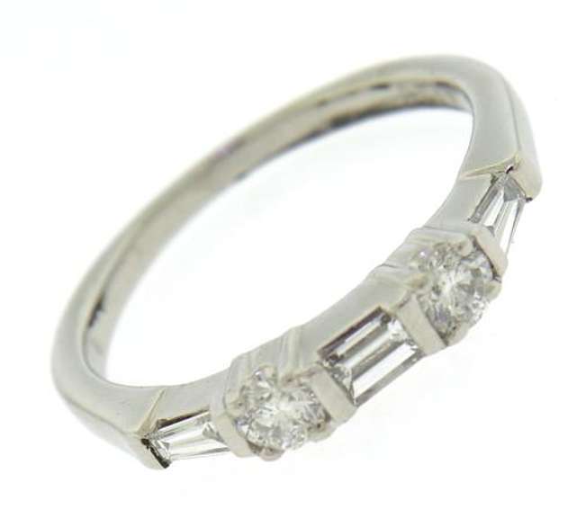 Charming Platinum Baguette and Round Diamond Bar Set Band