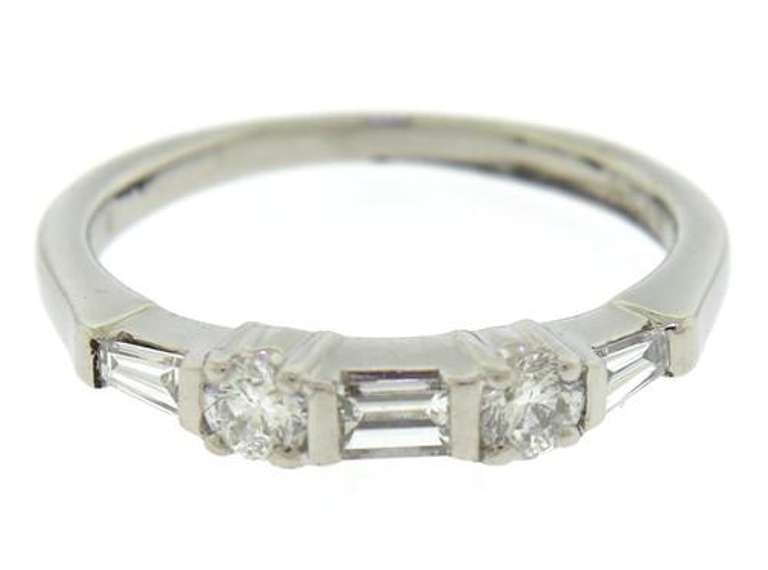 Charming Platinum Baguette and Round Diamond Bar Set Band