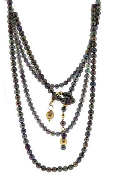 Mysterious Grey Fresh Water Pearl and Gold Beads Layerable Necklace