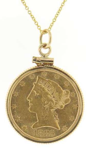 1885 $5 Dollar Liberty Coin Necklace