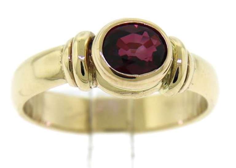 Stately 14kt YG Red Spinel Bezel Set Ring