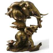 Wildlife Elephant Bull With Calf Cold Cast Sculpture