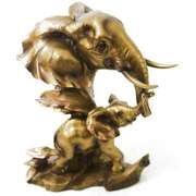 Wildlife Elephant Bull With Calf Cold Cast Sculpture