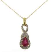 Gorgeous 10kt YG Ruby with Diamond Halo Necklace