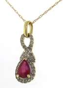 Gorgeous 10kt YG Ruby with Diamond Halo Necklace