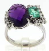 Opulent 18kt WG Amethyst, Emerald and Diamond Abstract CocktailRing