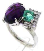 Opulent 18kt WG Amethyst, Emerald and Diamond Abstract CocktailRing