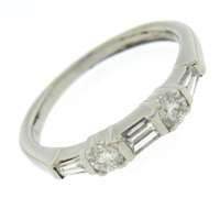 Charming Platinum Baguette and Round Diamond Bar Set Band