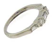 Charming Platinum Baguette and Round Diamond Bar Set Band