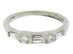 Charming Platinum Baguette and Round Diamond Bar Set Band
