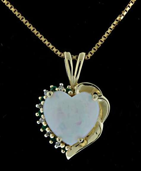 Charming Opal and Emerald Heart Pendant Necklace