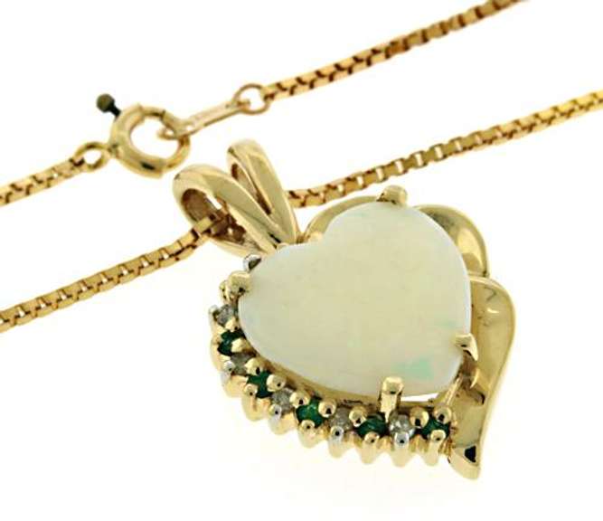 Charming Opal and Emerald Heart Pendant Necklace