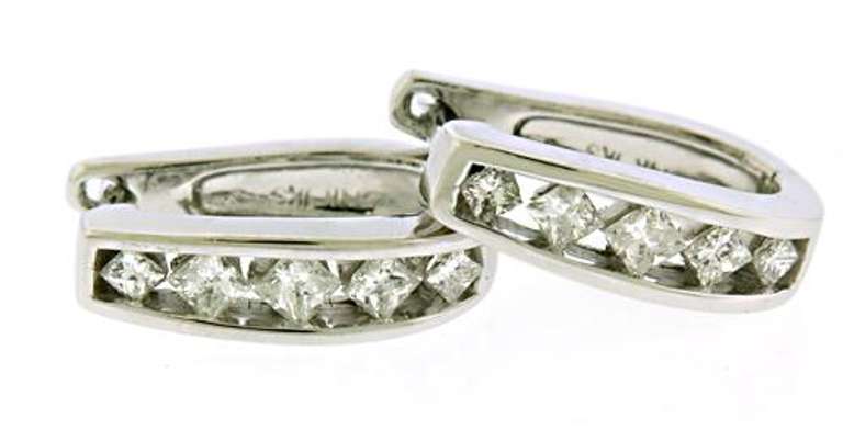 Stunning Princess Cut Channel Set Diamond Hoops