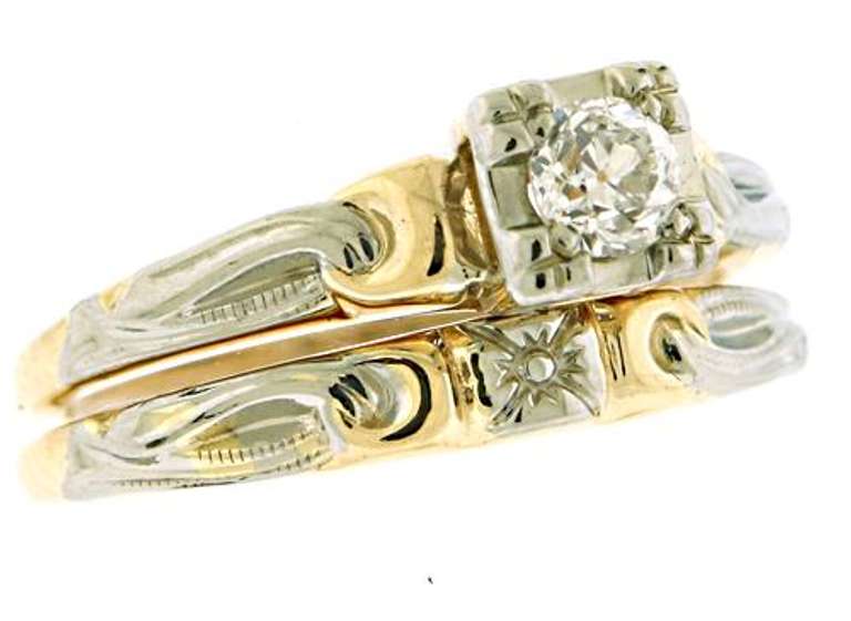 Vintage 18kt Old Euro Cut Bridal Set