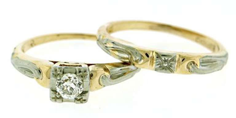 Vintage 18kt Old Euro Cut Bridal Set