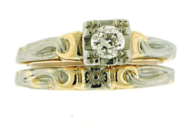 Vintage 18kt Old Euro Cut Bridal Set