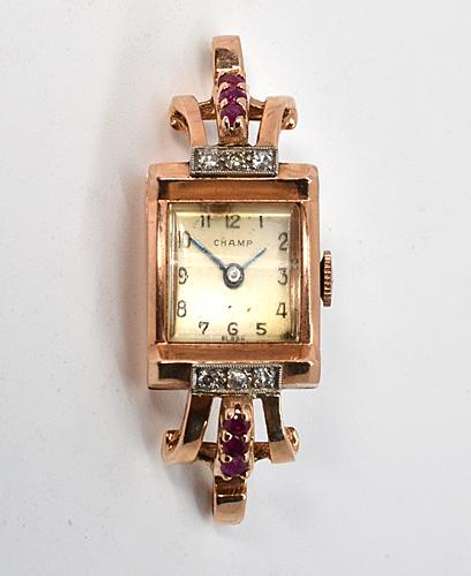 Art Deco Rose Gold & Ruby Watch