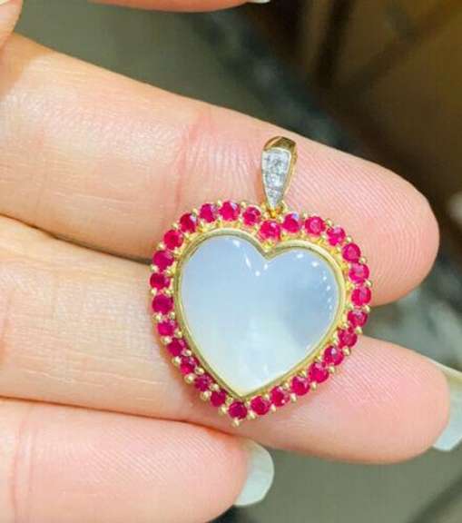 14kt Gold, Ruby, Diamond, & Mother of Pearl Pendant