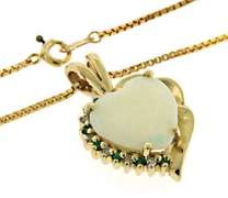 Charming Opal and Emerald Heart Pendant Necklace