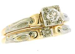 Vintage 18kt Old Euro Cut Bridal Set