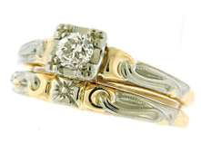 Vintage 18kt Old Euro Cut Bridal Set