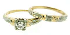 Vintage 18kt Old Euro Cut Bridal Set