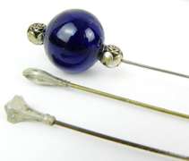 3 Sterling & Art Glass Hat Pins