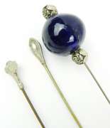 3 Sterling & Art Glass Hat Pins