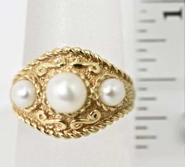 Byzantine-Inspired 14K Pearl Ring