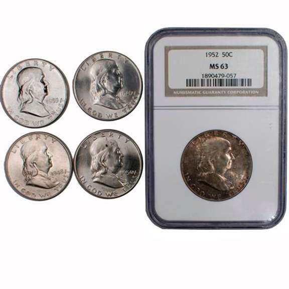 1948 1949 1950 1952 And 1955 BU Franklin Halves