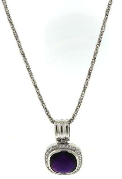Gorgeous White Gold Amethyst w Diamond Halo Necklace