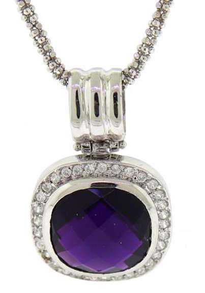 Gorgeous White Gold Amethyst w Diamond Halo Necklace