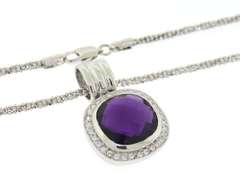 Gorgeous White Gold Amethyst w Diamond Halo Necklace