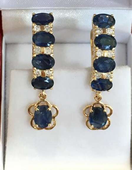 Gorgeous 14kt Gold, Blue Sapphire, & Diamond Earrings