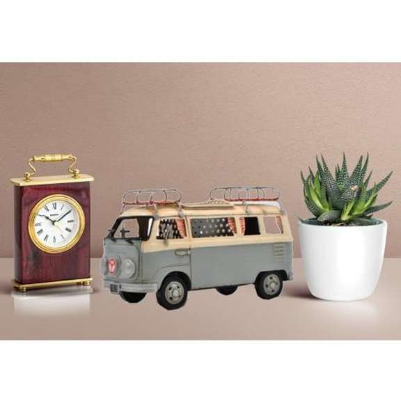 1966 Tin Model VW Camper Van with Pen Holder Surf Board Figurine