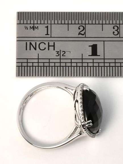 Stylish Black Agate & Diamond Ring in 14K WG