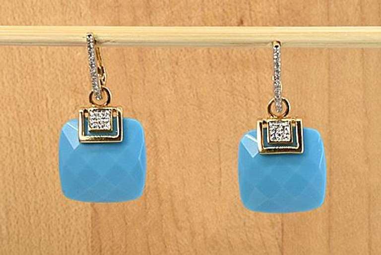 Vibrant Turquoise & Diamond Earrings in 14k YG