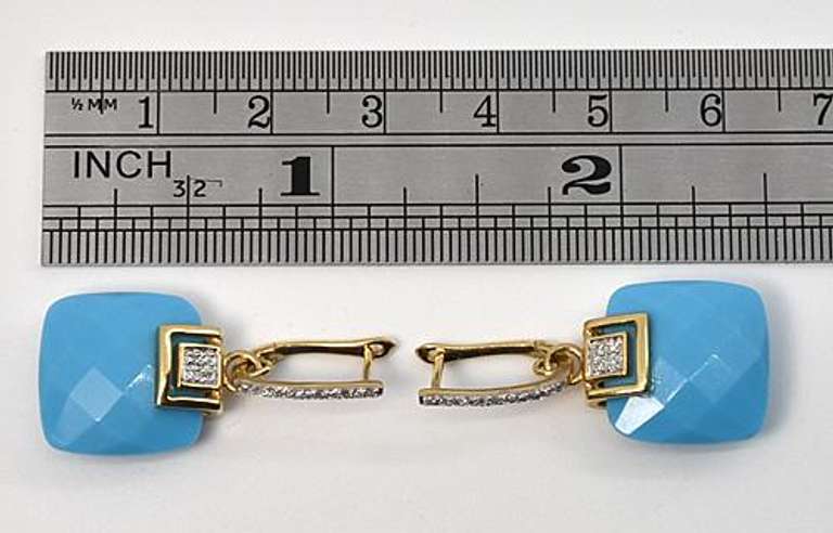 Vibrant Turquoise & Diamond Earrings in 14k YG