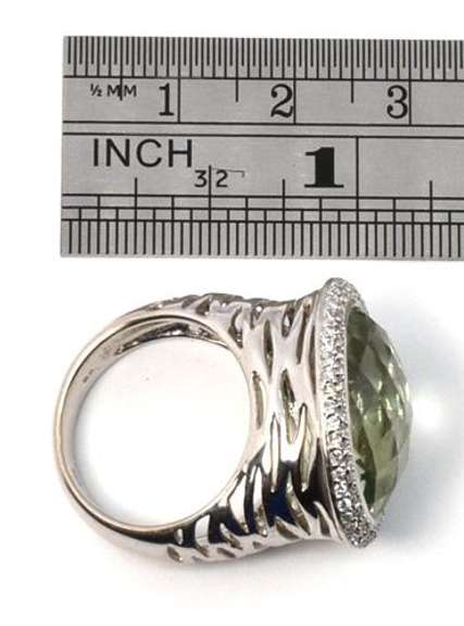 Enticing Green Quartz & Diamond Ring in 14K WG